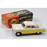 Triang Spot-On No. 100SL Ford Zodiac in two-tone white / yellow with cream interior and aluminium