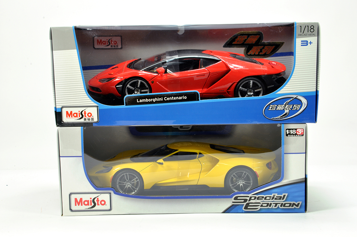 Maisto Diecast 1/18 scale issues comprising Lamborghini and Ford GT. NM in Boxes.