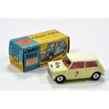 Corgi No. 227 Morris Mini Cooper Competition Model with lemon body and bonnet, white roof, red