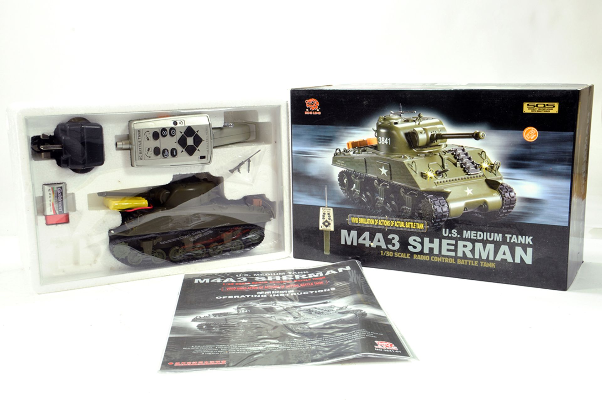 Heng Long 1/30 Radio Control M4A3 Sherman Battle Tank. Appears E to NM. Untested.