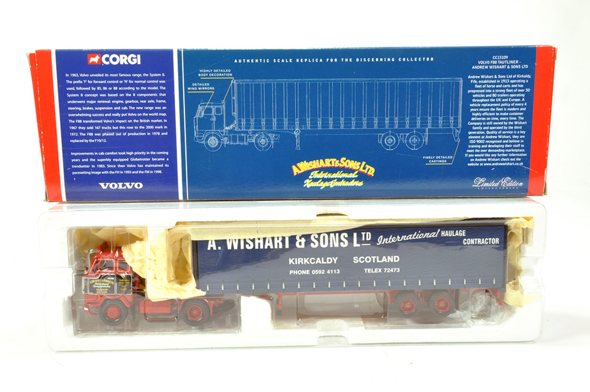 Corgi 1/50 Diecast Truck Issue Comprising CC13109 Volvo F88 Curtain Trailer in livery of Andrew