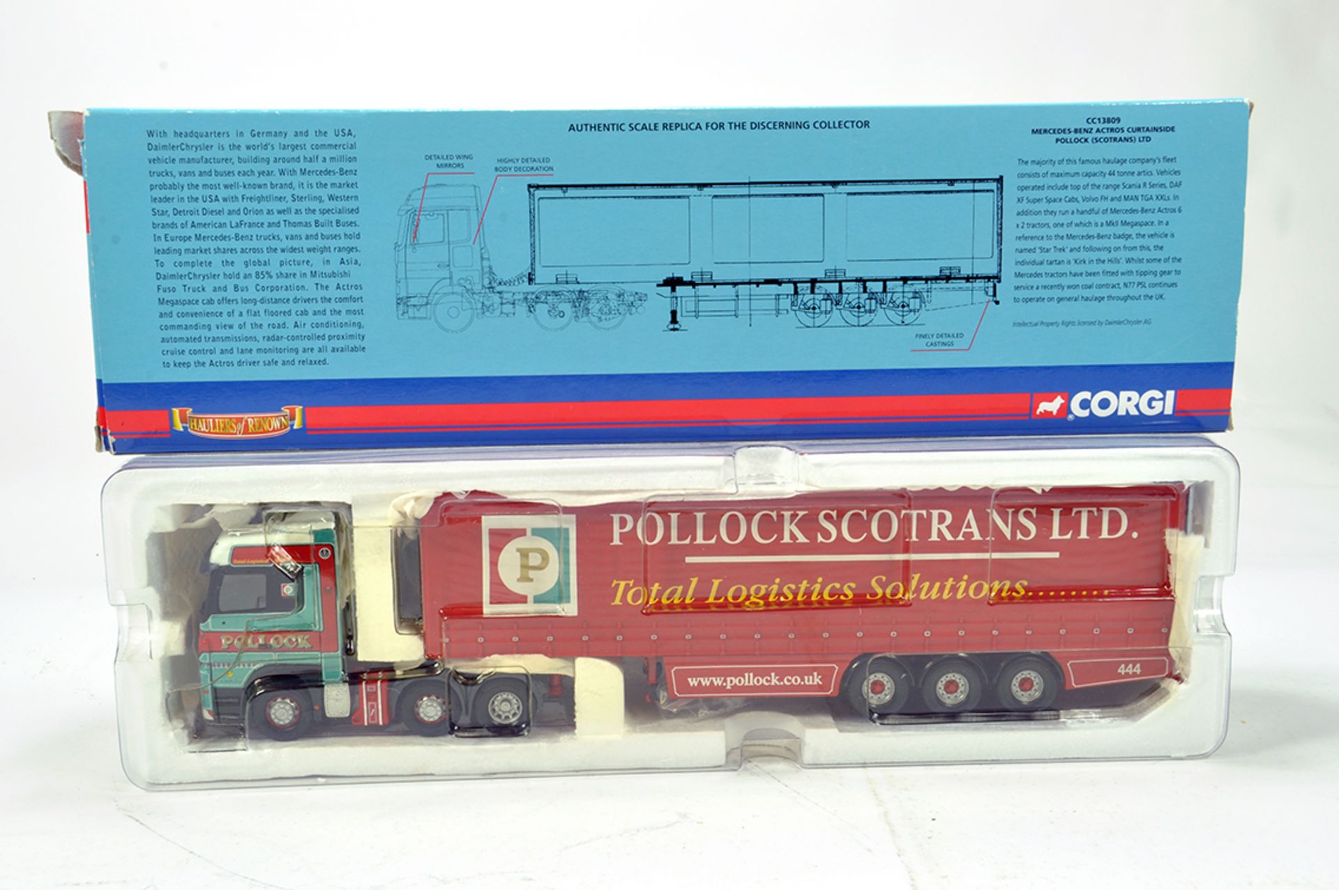 Corgi 1/50 Diecast Truck Issue Comprising CC13809 Mercedes Benz Actros Curtain Trailer in livery