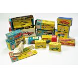 A group of empty boxes from various makers including Spot-On, Corgi, Matchbox, Dinky and others.