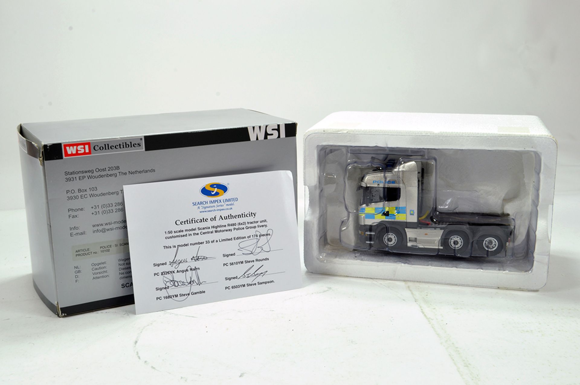 WSI 1/50 High Detail Diecast Truck Issue comprising Search Impex Scania R480. Livery of Central