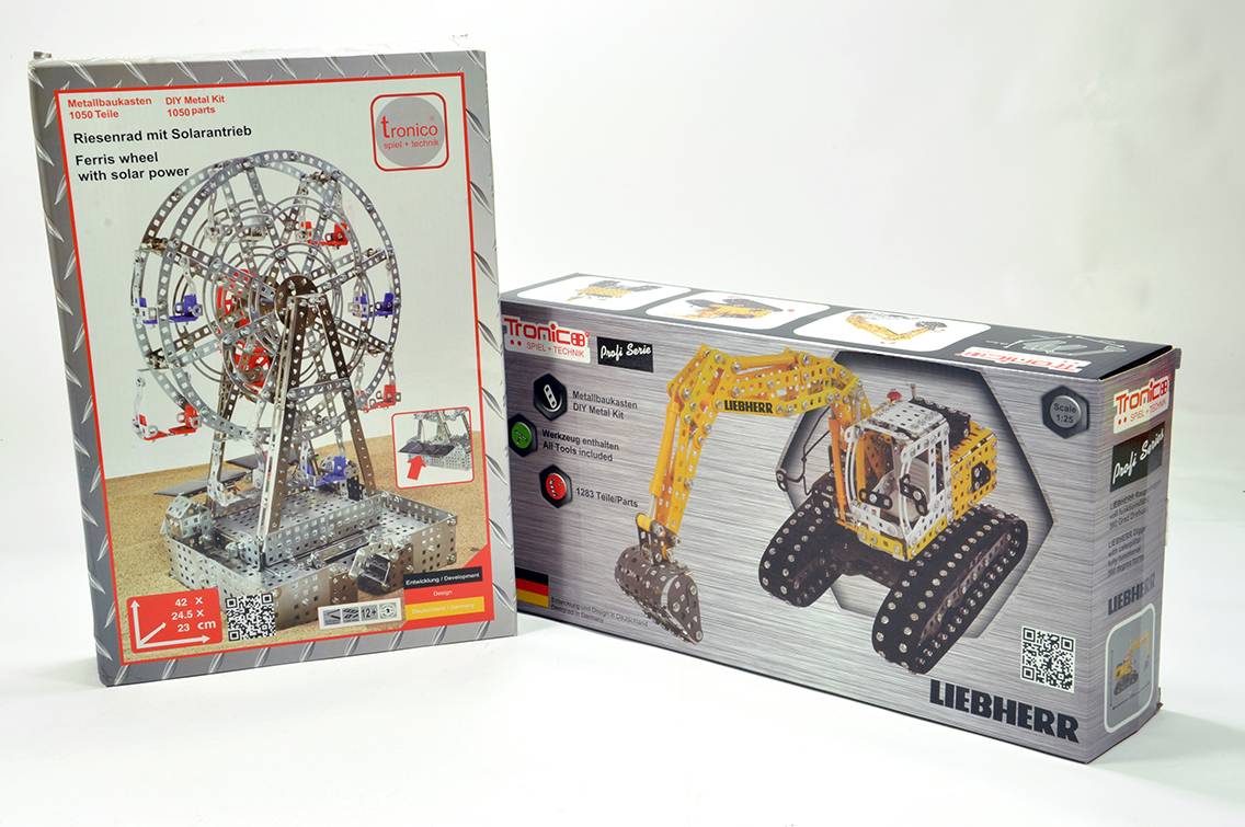 Duo of Metal Construction Kits comprising Liebherr Excavator and Ferris Wheel. Both Tronico and