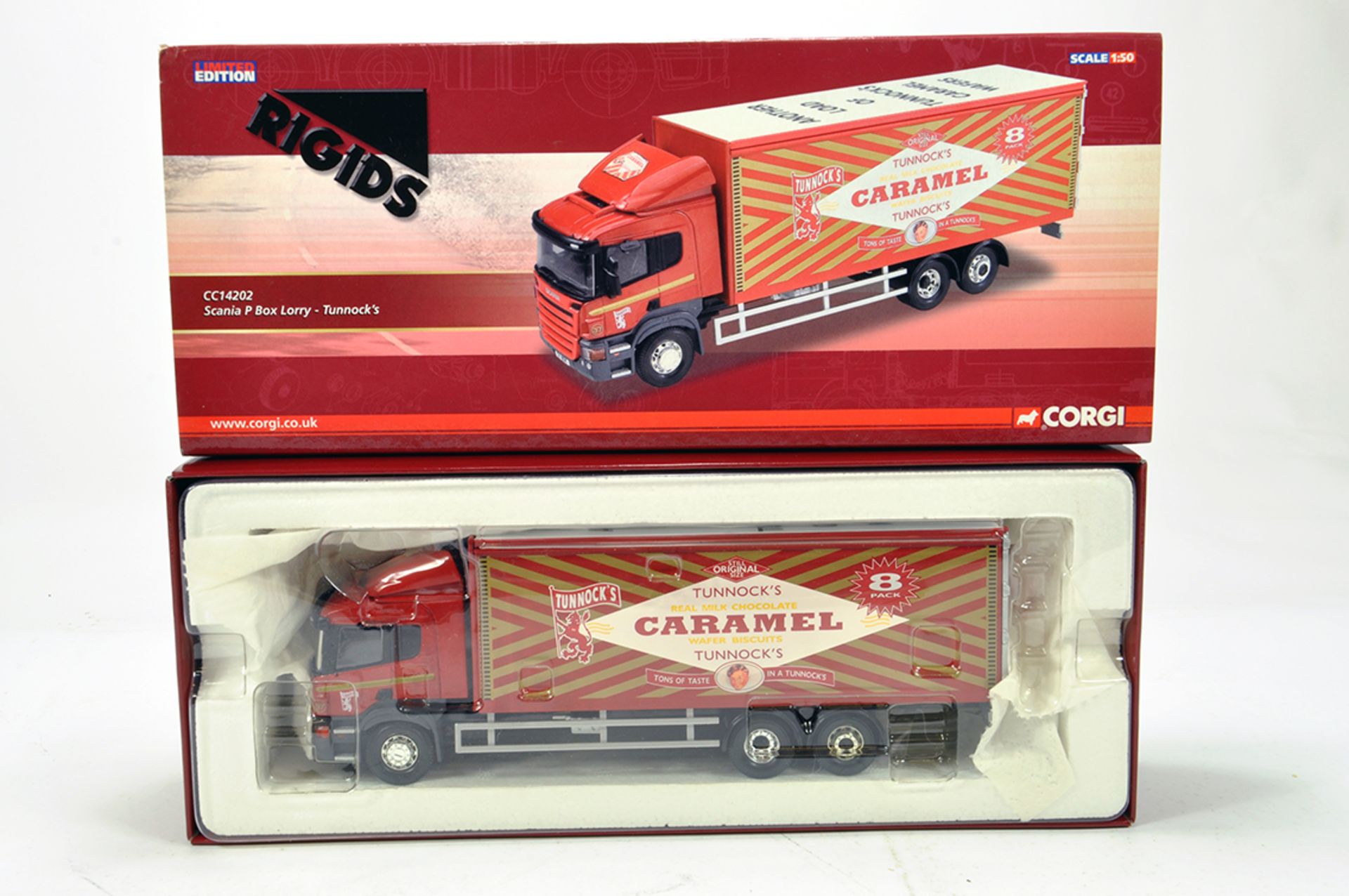 Corgi 1/50 Diecast Truck Issue Comprising CC14202 Scania P Box Lorry in livery of Tunnocks. NM to