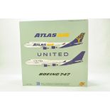 FOX Models 1/200 Aircraft issue comprising Boeing 747 in livery of Atlas / United. E to NM in box.