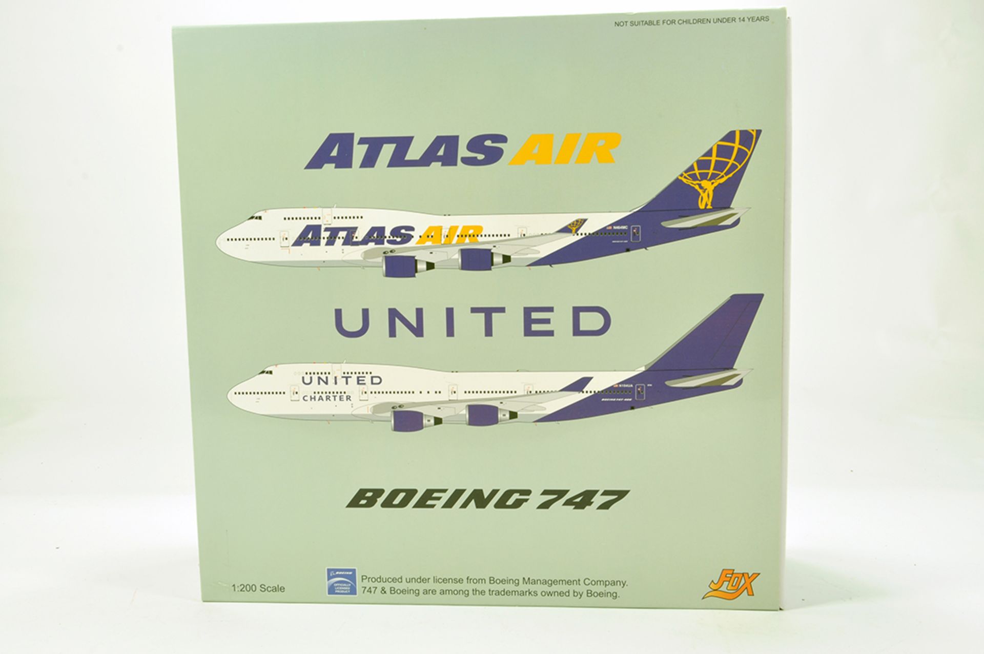 FOX Models 1/200 Aircraft issue comprising Boeing 747 in livery of Atlas / United. E to NM in box.