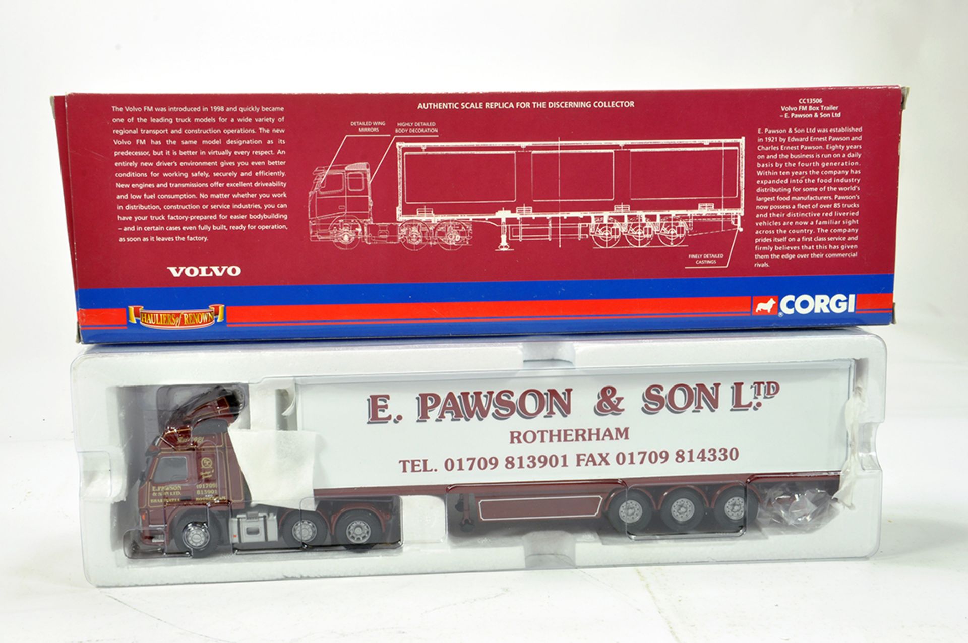 Corgi 1/50 Diecast Truck Issue Comprising CC13506 Volvo FM Box Trailer in livery of E Pawson. NM