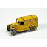 Dinky No. 28N Pre-war Delivery Van Meccano. Yellow with red lettering with gold / black outline