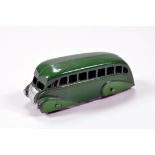 Dinky No. 29b Streamline Bus in two-tone dark green with mid green wheel arches and silver trim.