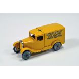 Dinky No. 28A Pre-war Delivery Van Hornby Trains. Yellow with gold lettering with black outline