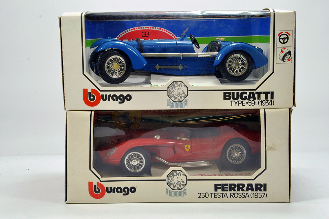 Burago Diamonds Diecast 1/18 scale issues comprising Bugatti Type 59 plus Ferrari 250 Testa Rossa.