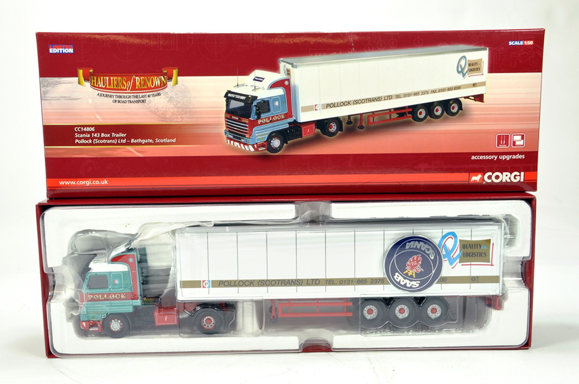 Corgi 1/50 Diecast Truck Issue Comprising CC14806 Scania 143 Box Trailer in livery of Pollock. NM to