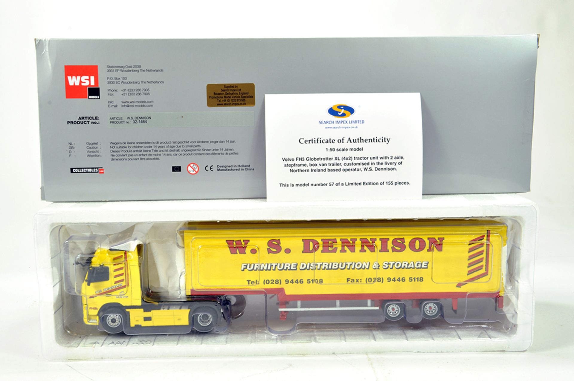 WSI 1/50 High Detail Diecast Truck Issue comprising Search Impex Volvo FH3 with 2 Axle Box Van