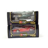 A Duo of Burago Diecast 1/18 scale cars comprising Jaguar S100 and Ferrari GTO. G to VG in Boxes. (