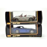 Maisto Diecast 1/18 scale issues comprising Porsche Boxter and Dodge Viper GTS. NM in Boxes.