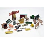 A group of interesting metal farm accessories and some figures to include dog kennel, chicken