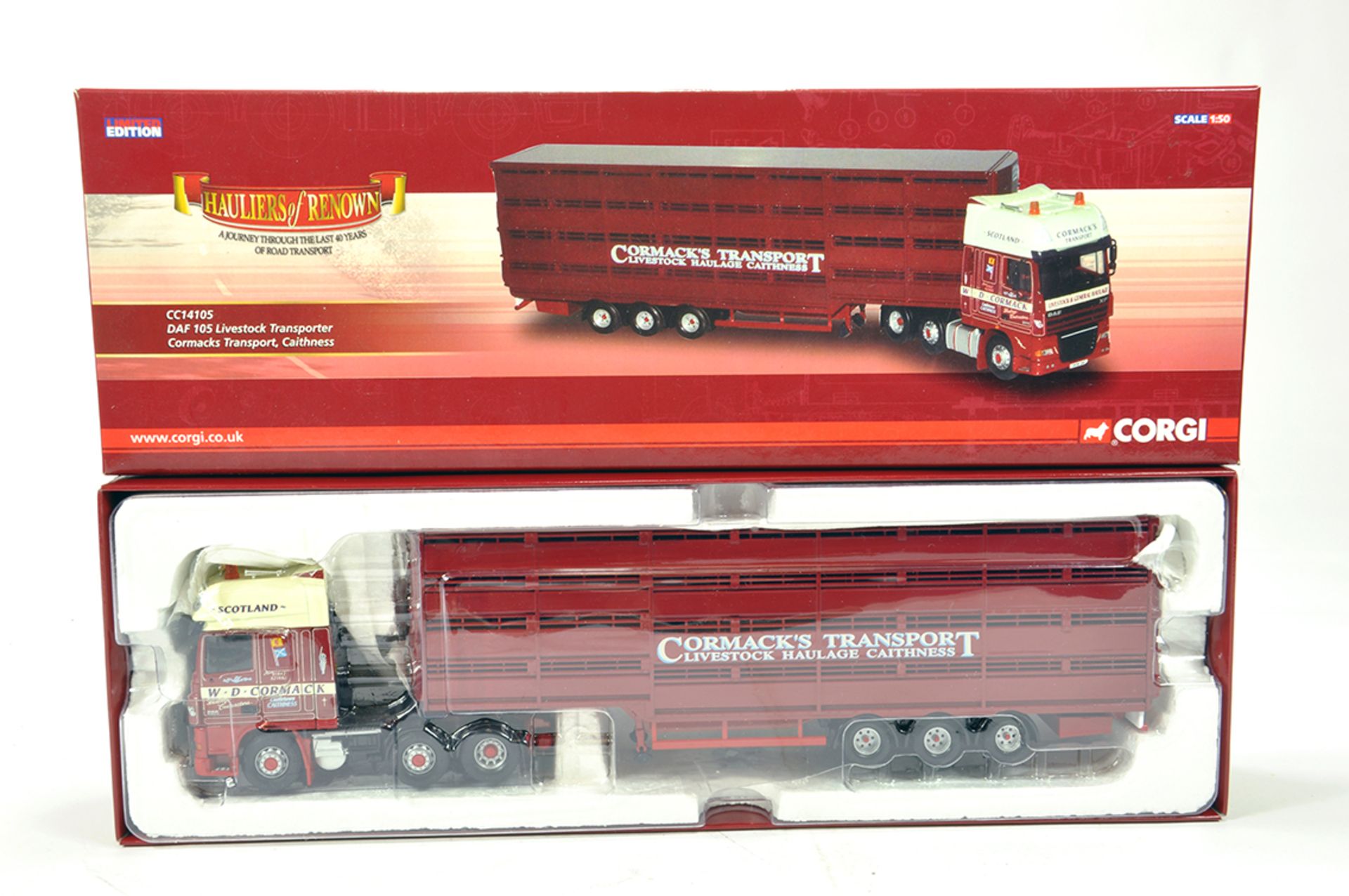 Corgi 1/50 Diecast Truck Issue Comprising CC14105 DAF 105 Livestock Trailer in livery of Cormacks.