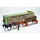 Britains No. 12F Timber Carriage comprising Two Horses, Figure, Log Carrier and Log. Generally G