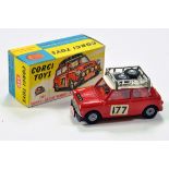 Corgi No. 339 BMC Mini Cooper S Rallye Monte Carlo with red body and interior, white roof, spun