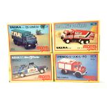 Plastic Model Kit group comprising Czech issue Army Truck, Renault 5 Turbo, MB Unimog Fire vehicle