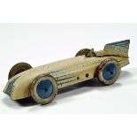 Chad Valley pre-war tinplate clockwork Streamlined Record Car, approx 20cm in cream with blue