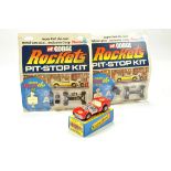 Corgi Rockets duo of Pit Stop Kits plus Matchbox No. 19 Road Dragster. Generally NM to M in