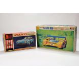 Original AMT 1/32 Avanti Plastic Model Kit plus Otaki 1/28 McLaren M8D Racing Car. Appear complete.