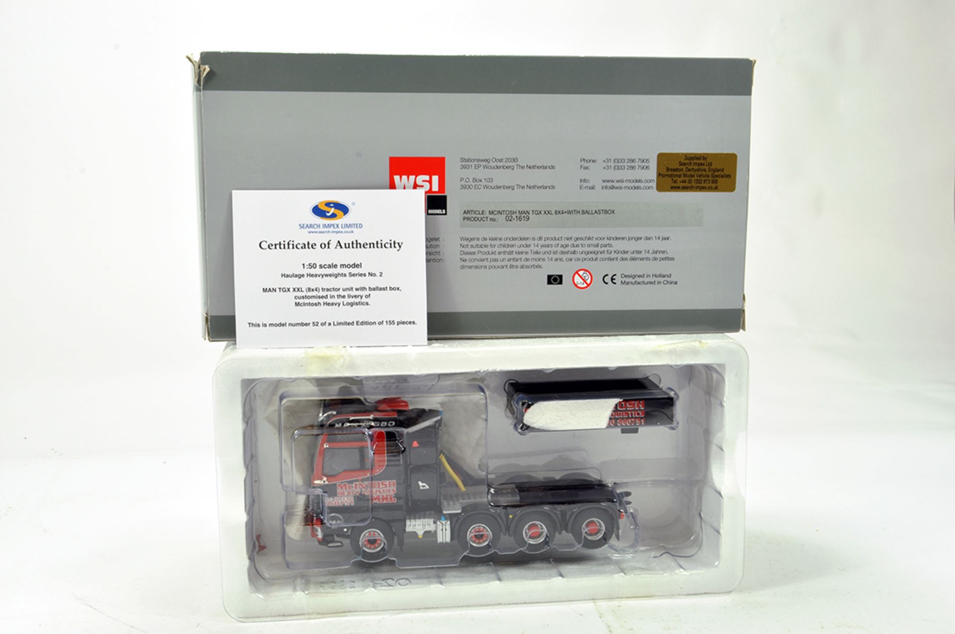 WSI 1/50 High Detail Diecast Truck Issue comprising Search Impex MAN TGX with Ballast Box. Livery of
