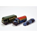 Trio of toys comprising Tin issues plus dinky racing car. Generally F.
