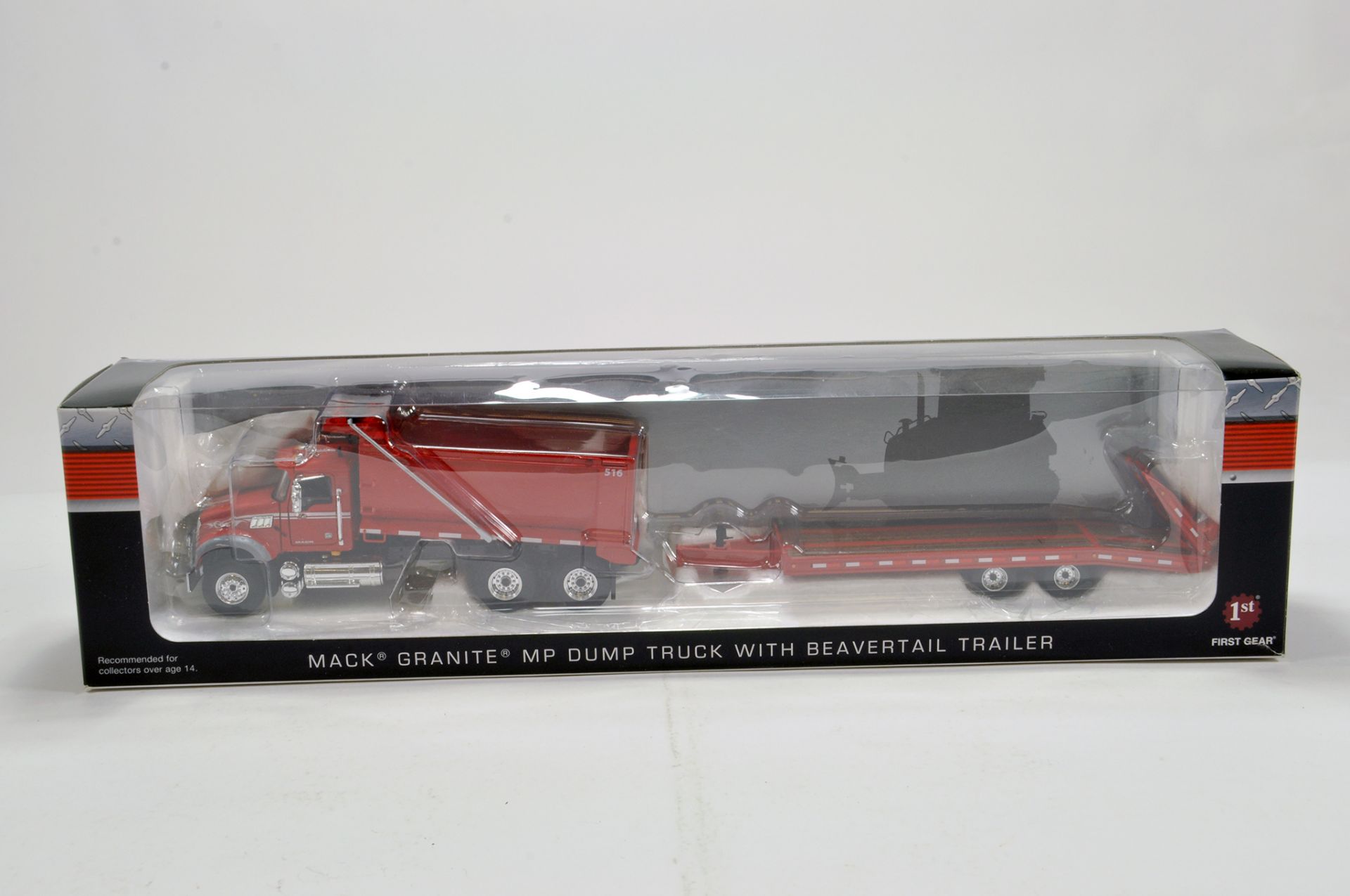 First Gear 1/50 Diecast Truck Issue Comprising Mack Granite Dumpe Truck with Beavertail Trailer. E