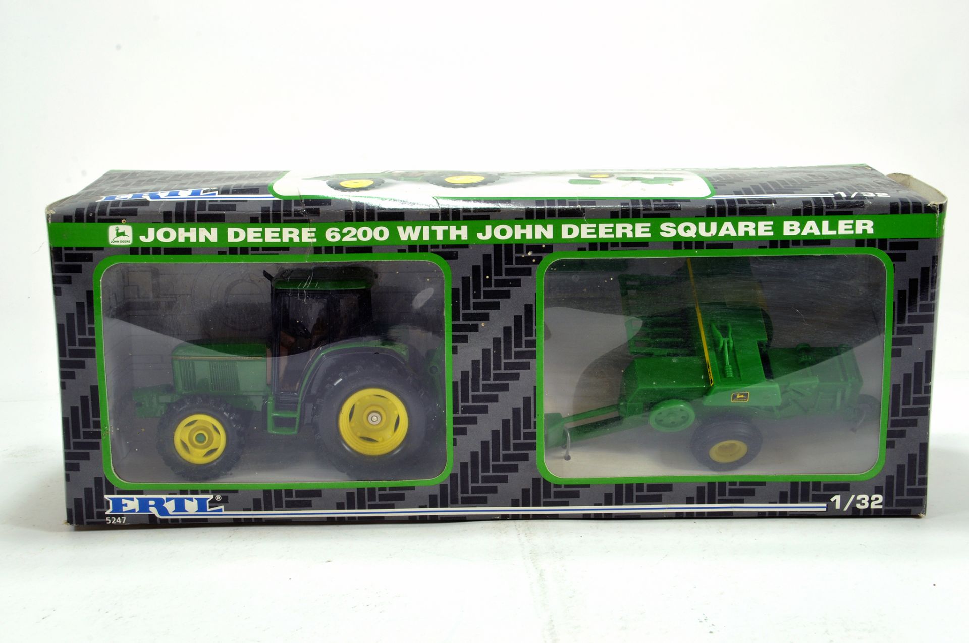 Ertl 1/32 Farm issue comprising John Deere 6200 with Square Baler Set. E to NM in Box.