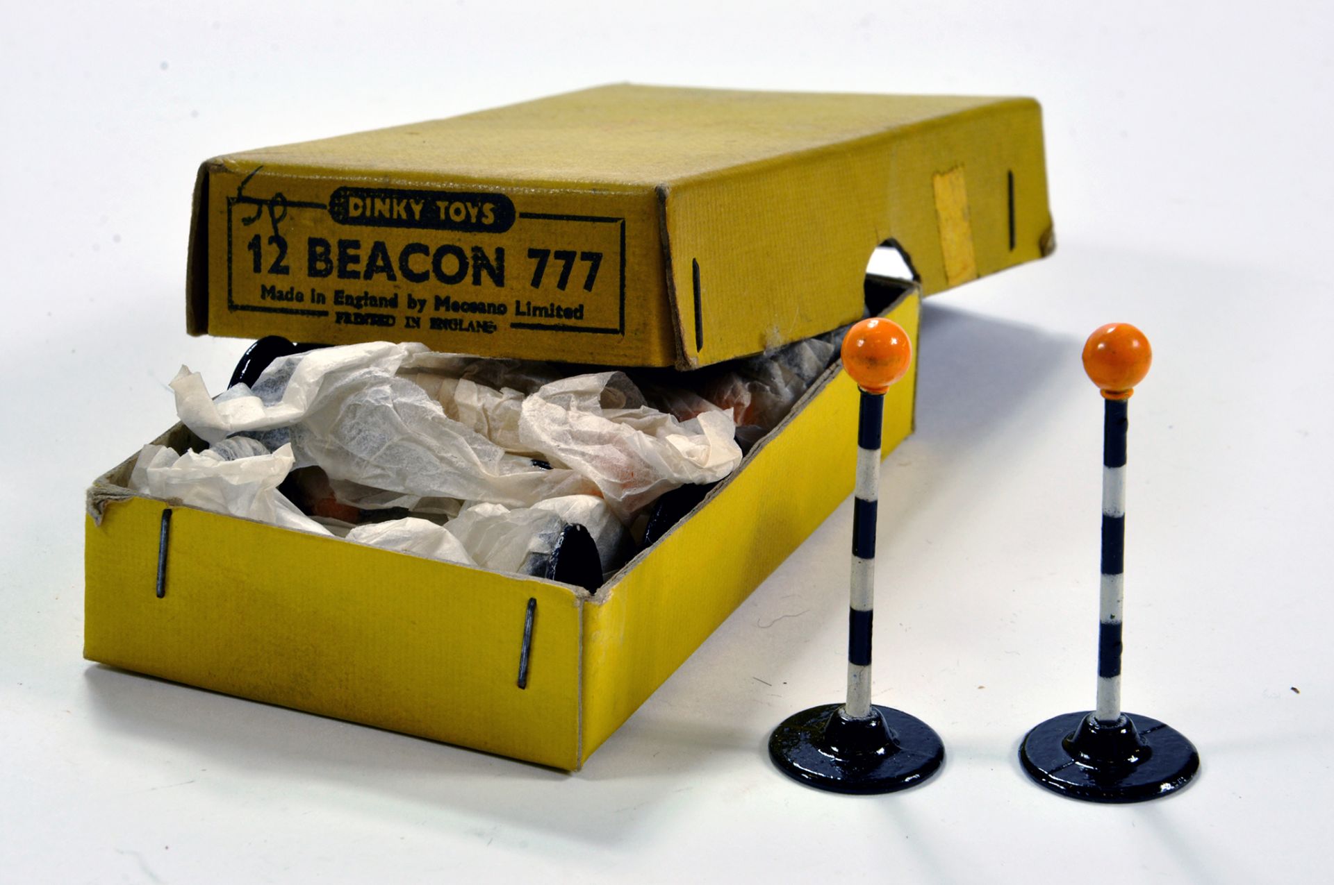 Dinky Trade Box No. 777 Belisha Beacons containing 7 pieces. E to NM in VG Box.