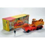 Dinky No. 972 20-Ton Coles Lorry Mounted Crane with orange cab and chassis, yellow crane ballast and