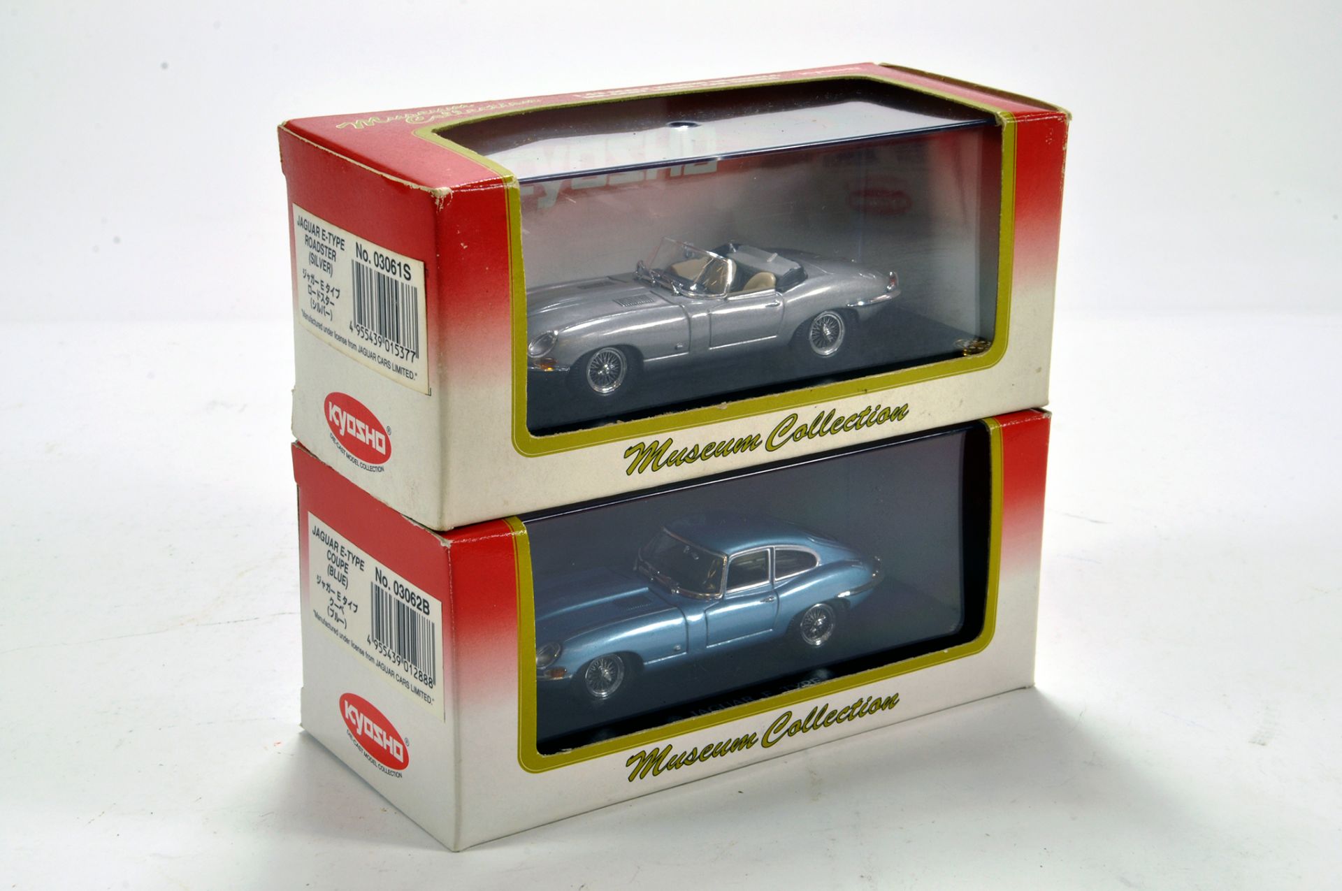 Duo of Kyosho 1/43 Diecast Classic Cars comprising Jaguar E Type Roadster and E Type Coupe. NM to