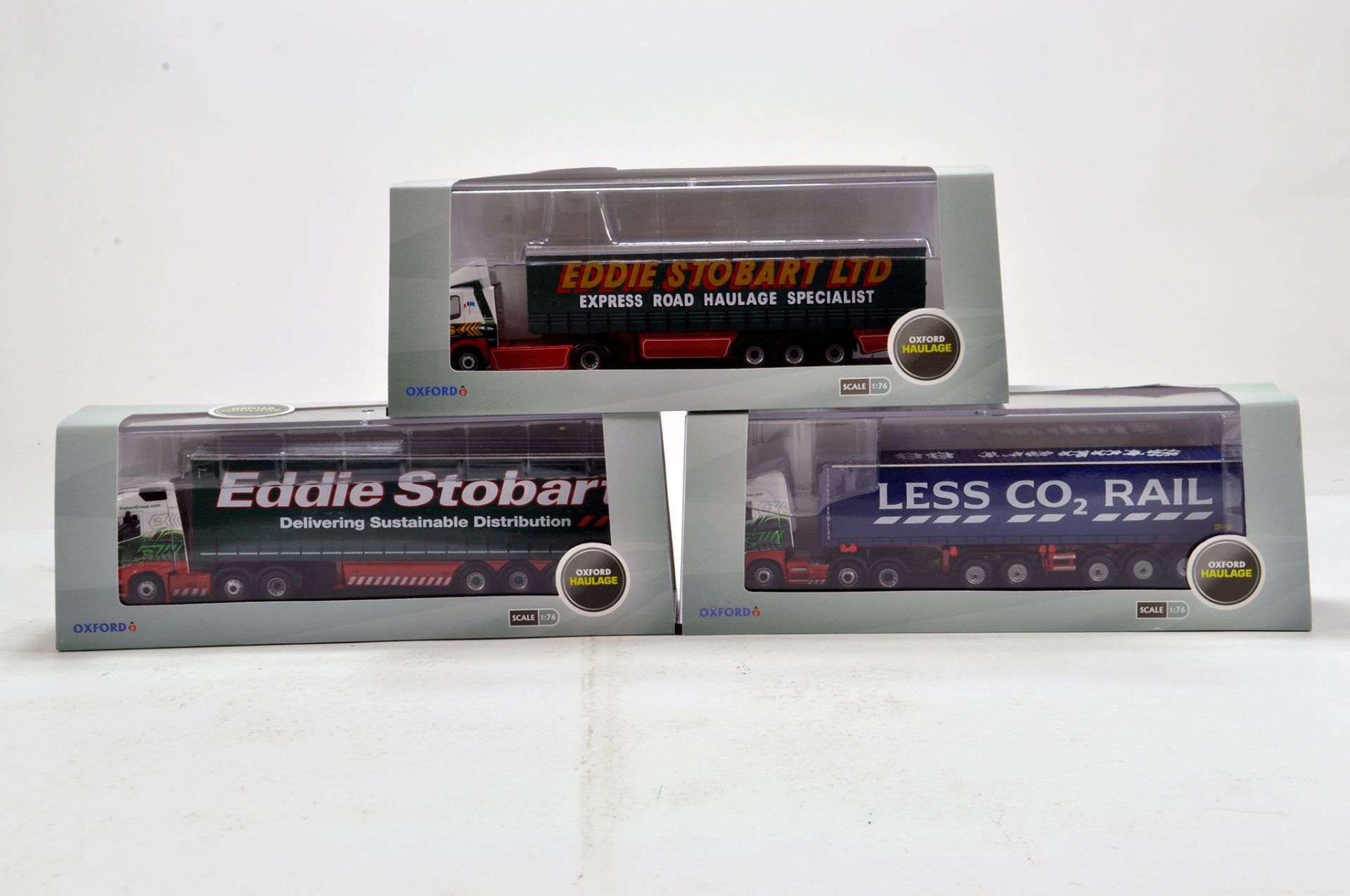 Trio of Oxford Diecast 1/76 commercial issues comprising Edddie Stobart. NM to M in Boxes. (3)