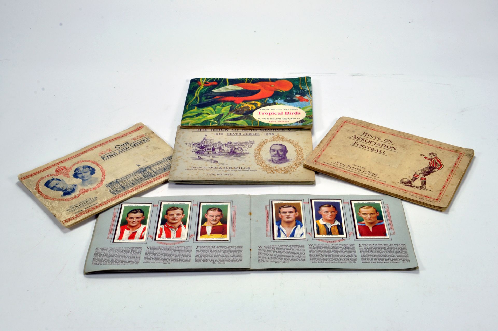 Scarce collections of original vintage cigarette cards comprising Footballers, Tropical Birds,