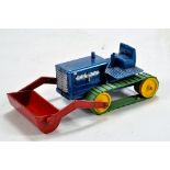 Benbros Qualitoys diecast crawler loader tractor with metallic blue body, yellow wheels, red
