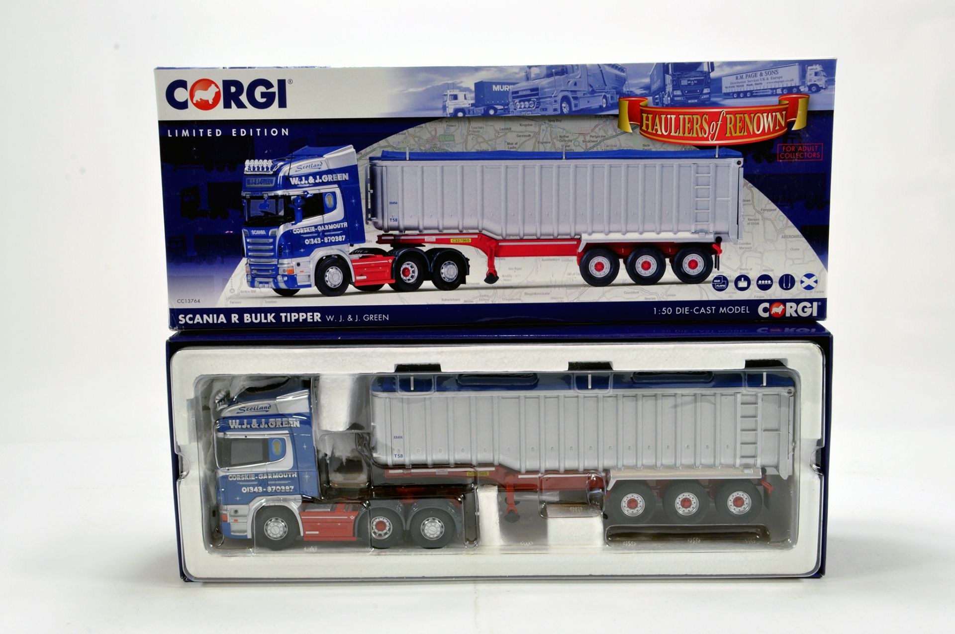 Corgi 1/50 Diecast Truck Issue Comprising No. CC13764 Scania R Bulk Tipper in livery of W J Green. E