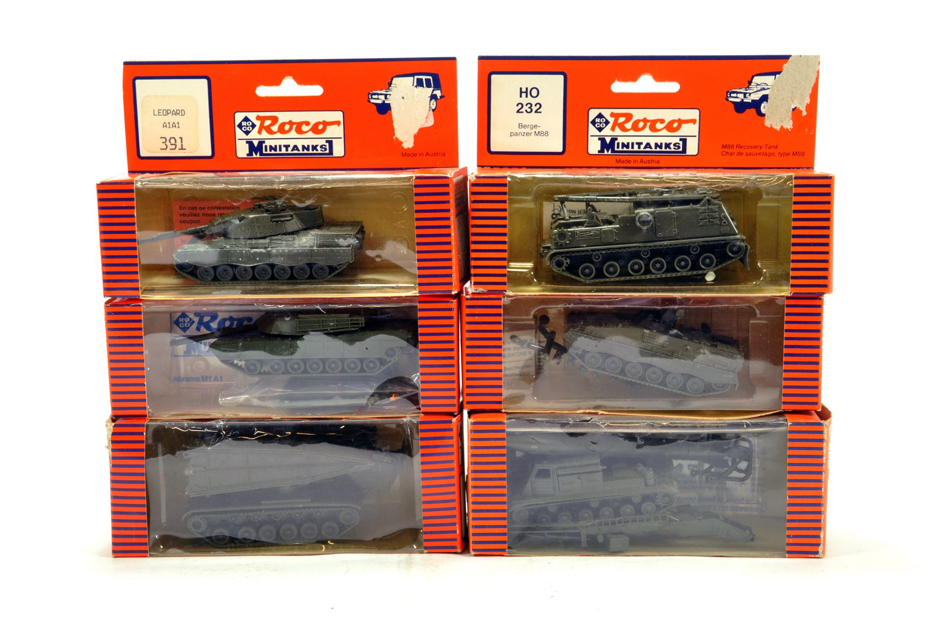 A group of ROCO HO Scale (for Railway) Military Vehicles inc tanks and others etc. Generally E in