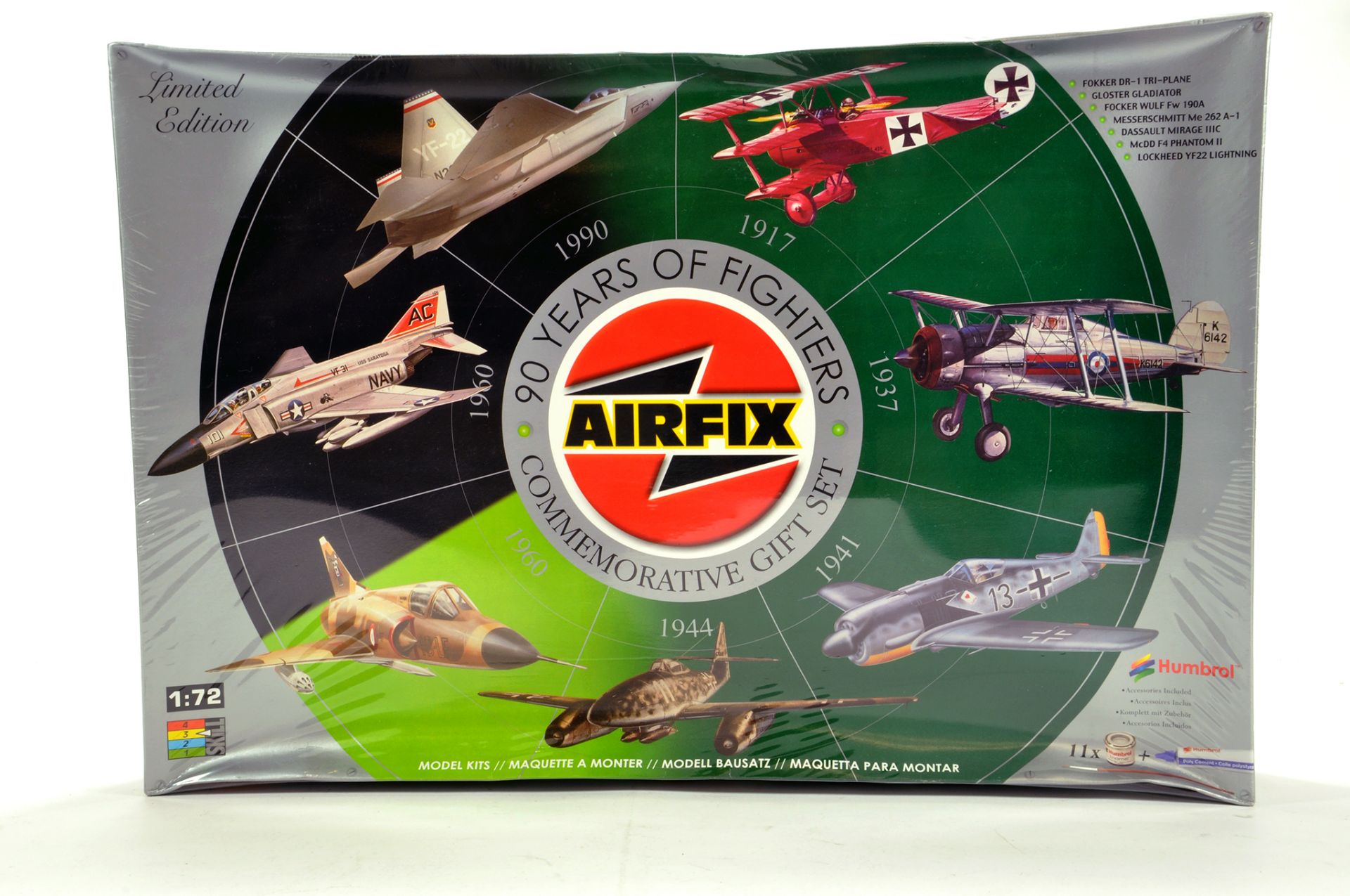 Airfix Plastic model kit in 1/72 comprising 90 Years of Fighters Set. Sealed.