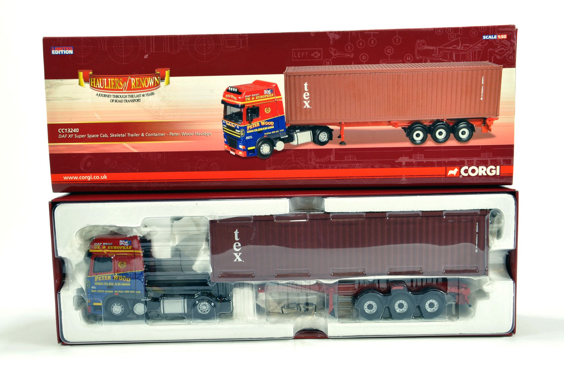 Corgi 1/50 Diecast Truck Issue Comprising No. CC13240 DAF XF Contrainer Trailer in livery of Peter