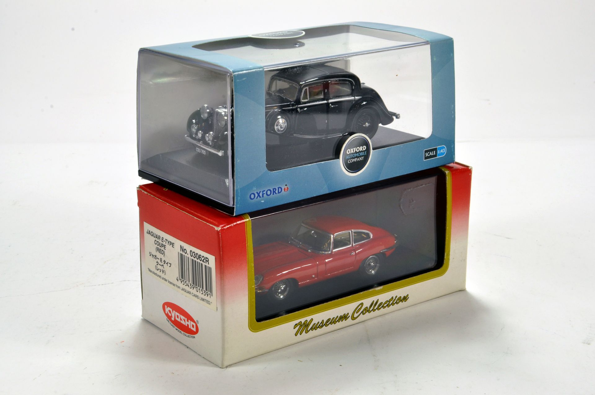 Kyosho 1/43 Diecast Classic Car comprising Jaguar E Type Coupe plus Oxford issue. NM to M in