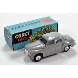 Corgi No. 204 Rover 90 Saloon with grey body, silver trim, flat spun hubs. E to NM in G Box.