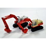 Duo of Poclain diecast Tracked Excavators in 1/50 comprising Gescha 90 and Conrad 160. Generally VG.