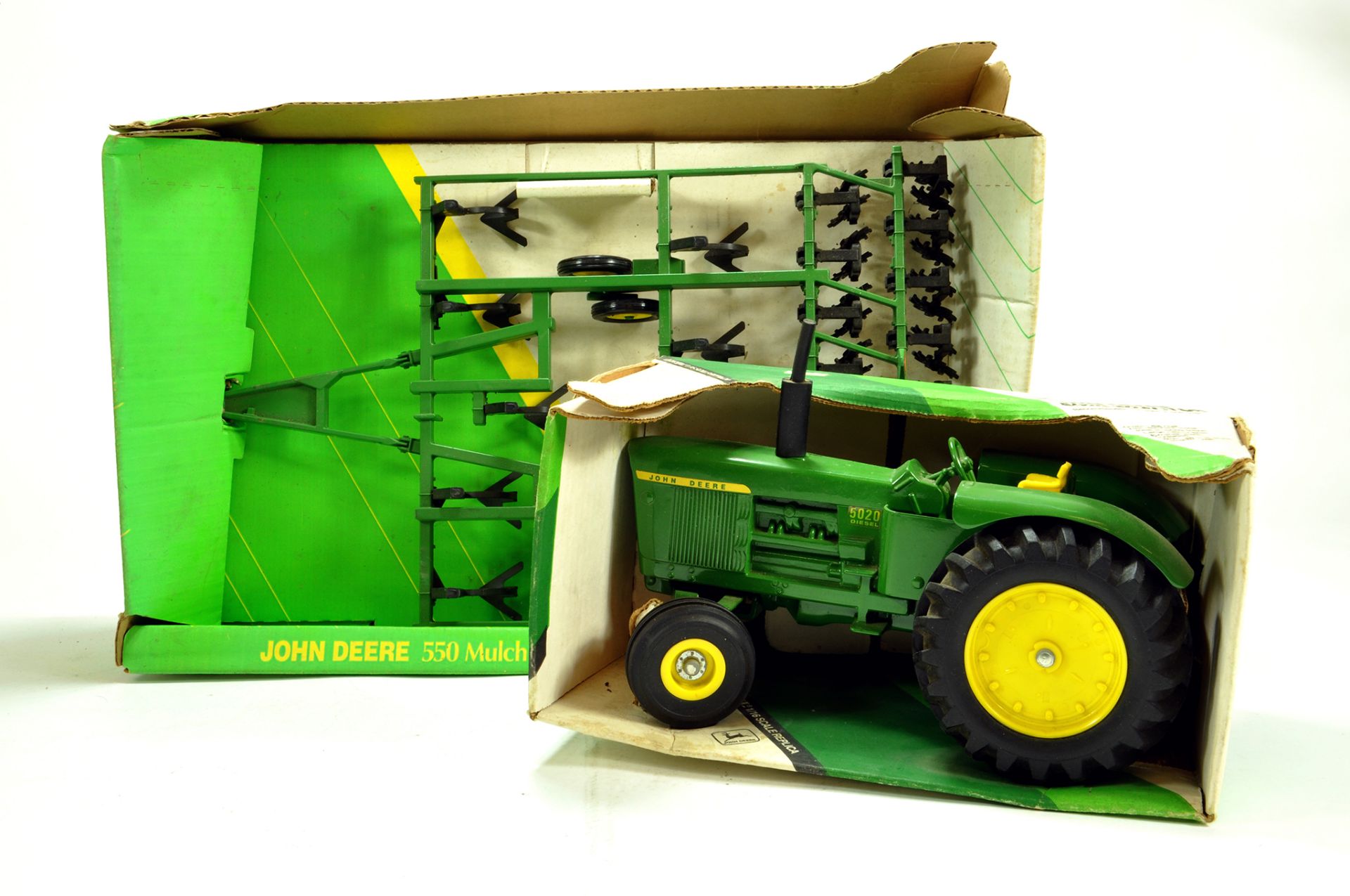 Ertl 1/16 Farm issue duo comprising John Deere 5020 Tractor plus Cultivator. E in Boxes. (2)