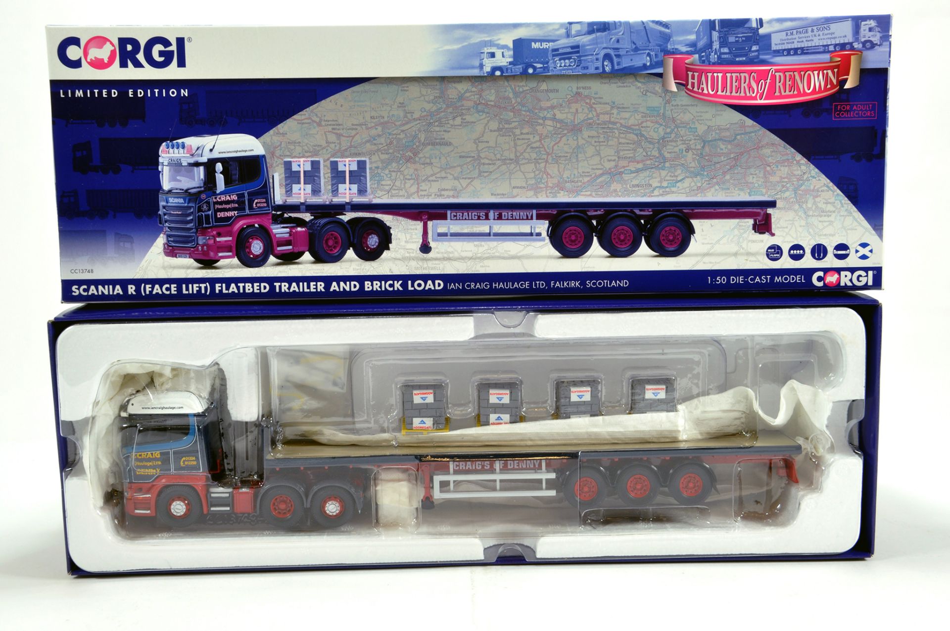 Corgi 1/50 Diecast Truck Issue Comprising No. CC13748 Scania R Flatbed Trailer and Load in livery of