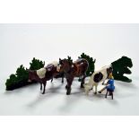 Lead Metal Figure group comprising cattle x 2, horse and milking figure with hedges. Crescent and