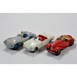 Dinky Trio of Diecast Car Issues comprising Triumph TR2, Aston Martin and MGB. Generally F to G. (